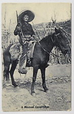 Mexican Cavalryman Postcard Border War Mexico Horse Rifle Antique picture