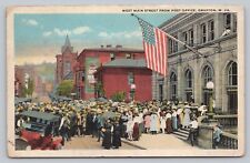 Postcard WV Grafton West Main Street Post Office Gathering Crowd Old Car Flag I9 picture