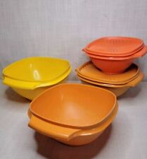 Vintage TUPPERWARE Set of 5 Bowls 836 838 840 w/Lid Harvest Orange Yellow 1970's picture