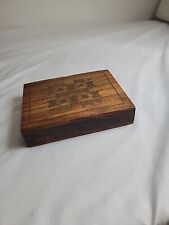 Vintage Wood Playing Card Holder Trinket  Box Brass Spades Clubs Fathers Day  picture