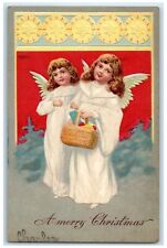 1906 Merry Christmas Angels Holding Basket Gifts Embossed Brooklyn NY Postcard picture