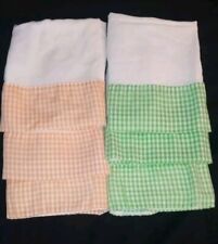 6 Vintage 1950's Handmade Tea Towels 3 Orange & 3 Green Gingham Ruffles picture