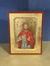 Saint Alexius -GREEK RUSSIAN WOODEN ICON, CARVED WITH GOLD LEAVES 6x8 inch picture