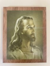 VTG Jesus Pyraglass Products Religious Wall Hanging Plaque Wood-4.75”x3.75x0.5” picture