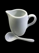 Threshold  Sleek White Porcelain Creamer Pitcher and Matching Spoon Holds 11 oz picture