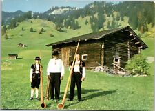 Postcard Liechtenstein Motiv auf Gnalp bei Triesenberg Men boy alpenhorn picture
