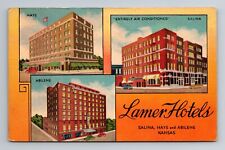 Salina KS-Kansas, Lamer Hotels, Advertisement, Antique Vintage Souvenir Postcard picture