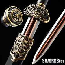 Handmade Damascus Chinese Sword Red Folded Steel Sharp Blade Functional Jian剑 picture