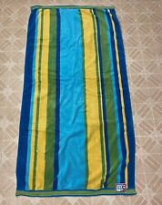 Vintage SUN SATIONAL Large Beach Towel 57” x 28” 100% Cotton Yellow Blue Stripes picture