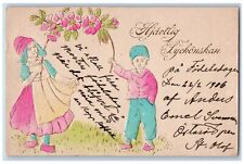 Sweden Congratulations Postcard Dutch Kids With Flowers Boston MA Embossed 1906 picture
