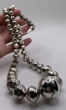Vintage Navajo Pearls Large Stamped Graduated Beads Sterling Silver 24 inch picture