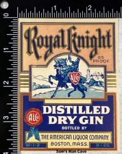 Royal Knight Distilled Dry Gin Label - MASSACHUSETTS picture