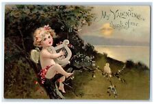 c1905 Valentine Angel Cupid Lyre Song Bird Clapsaddle Embossed Antique Postcard picture