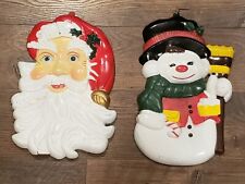 Pair of Vintage Plastic 3D Santa & Snowman Retro picture