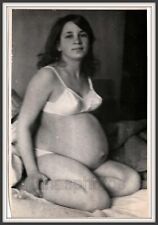 Beautiful pregnant woman 22yo bed swimsuit underwear bra blurred original photo picture