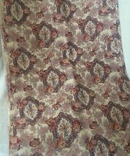 Antique  Block Printed Roses Paisley Cotton Fabric~ Eggplant Apricot Rust ~ picture