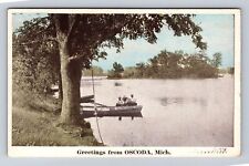 Oscoda MI-Michigan, General Greetings, Boat on River, Vintage Souvenir Postcard picture