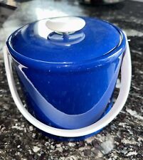 Vintage George Briard Vinyl Blue Ice Bucket White Acrylic Handle picture