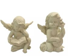 2 Cherubs Angels Ivory Color Resin Figurines Home Decor 4” picture