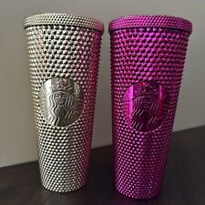 Lot Of 2 Starbucks Pink And Gold Studded Venti Tumbler 24 oz No Straw picture