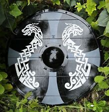 Medieval Wooden Viking Dragon Round Shield Handmade Larp 24