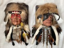 Pair of Large Handmade Native American Warrior Face Wall Plaques: 18” X 11” picture