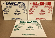 (3) 1950's-60's Vintage Mar-Bo-Gun Toy Marble Shooter 9x7 Advertising Sign Cards picture