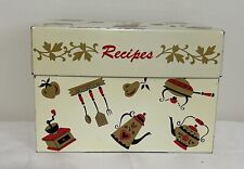 Ohio Arts Vintage Metal Recipes Box Tea Kettles, Pears, Coffee Pot, Beige, Red picture
