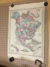 VINTAGE hand colored JOHNSON'S MAP: 1867 NORTH AMERICA -- 18x27