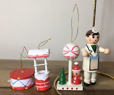 Vintage Wooden Hand Painted Ornaments Doctor Drum Well Noel Post Taiwan Lot 4 picture