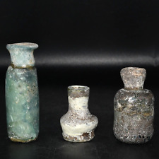 3 Genuine Ancient Roman Glass Bottles with Rainbow Patina Ca. 1st - 3rd Century picture