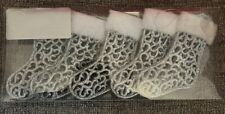 NEW 5 Pk Glitter Silver  Stockings White Fur Shatterproof  Christmas Ornaments picture