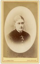 Victorian Lady wearing an Large Cross 1890s CDV Original Cheltenham picture