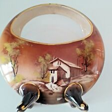 Country Waterfall Scene Round Handled Vase Footed Brownware Portuguese Porcelain picture
