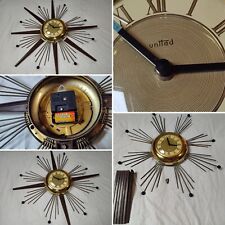 Vintage Mid Century Modern Starburst Sunburst Wall Clock United Corp 60s, *AS IS picture