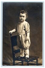 c1910's Little Girl Standing Chair Studio Portrait RPPC Photo Antique Postcard picture