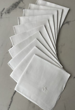 Vintage White Linen Damask Napkins Lot of 10 Monogram 'EM' SatinBand 14