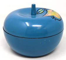 VTG SS Japan Blue Lacquer Hand Painted Apple Coaster Storage Container Box LT22 picture