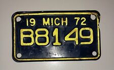 Vintage 1972 Michigan Motorcycle License Plate Man Cave Wall Decor Collector picture