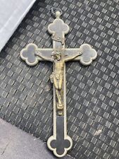 Vtg antique Ebony wood Jesus Bronze Corpus cross pendant 6 