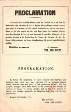 WWI Proclamation Postcard Brussels World War I Military Gov. Von Der Goltz 7R picture