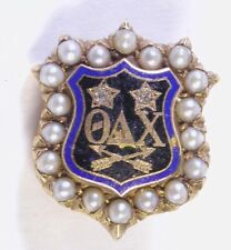 Vintage 10K Gold Theta Delta Chi Fraternity Pin Badge Seed Pearls Diamonds 1928 picture