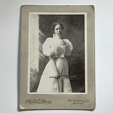 Antique Cabinet Card Photograph Beautiful Young Woman Flute Instrument Boston MA picture