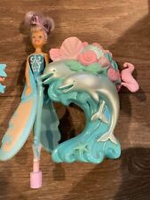 Vtg 90’s Sky Fairy Magic Dancer Base And Doll Dolphins Seashells Wave Water picture
