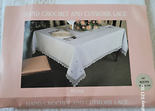 NEW Vintage Nicole Hand Crochet & Cutwork Lace Tablecloth &6 Napkin Set 68