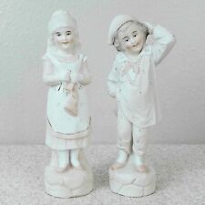 Antique German Porcelain Bisque Figurines Boy Girl Pajamas Gebruder Heubach Pair picture