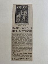 Who’s Who Who Is Bill Dietrich White Sox 1937 Sporting News Baseball 2X6 Ad picture