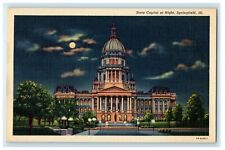 c1930's State Capitol At Night Moonlight View Springfield Illinois IL Postcard picture