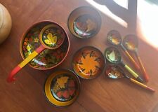Russian Khokhloma Bowls & Spoon Set 9 Piece Vintage Wood Folk Art picture