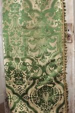 Silk Brocatelle antique French green bed curtain hanging  w/ trim brocade old ~* picture